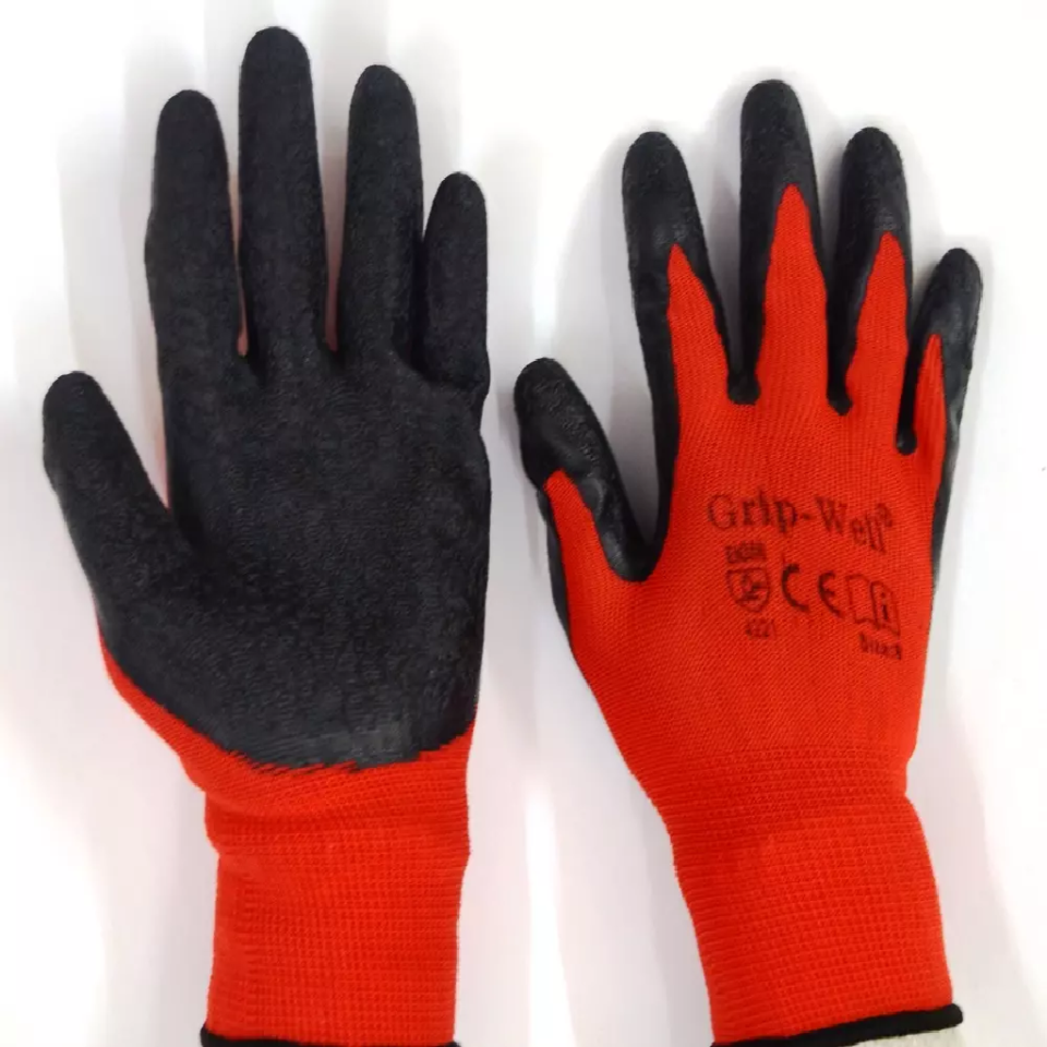 Latex Coated Gloves (Black on Red Polyester)
